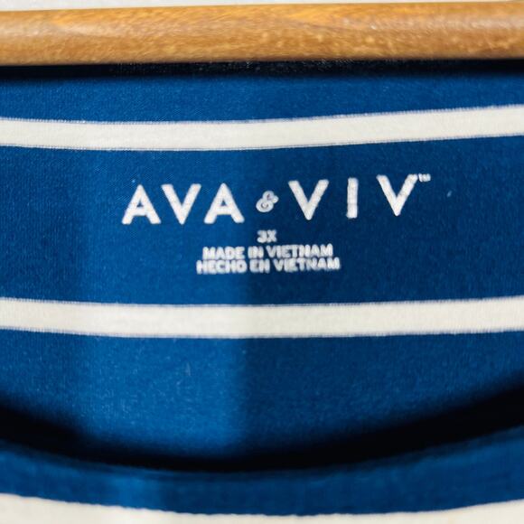 Ava & Viv Sailor Stripe Long Sleeve Tee Navy Blue White - 3X - Picture 3 of 4
